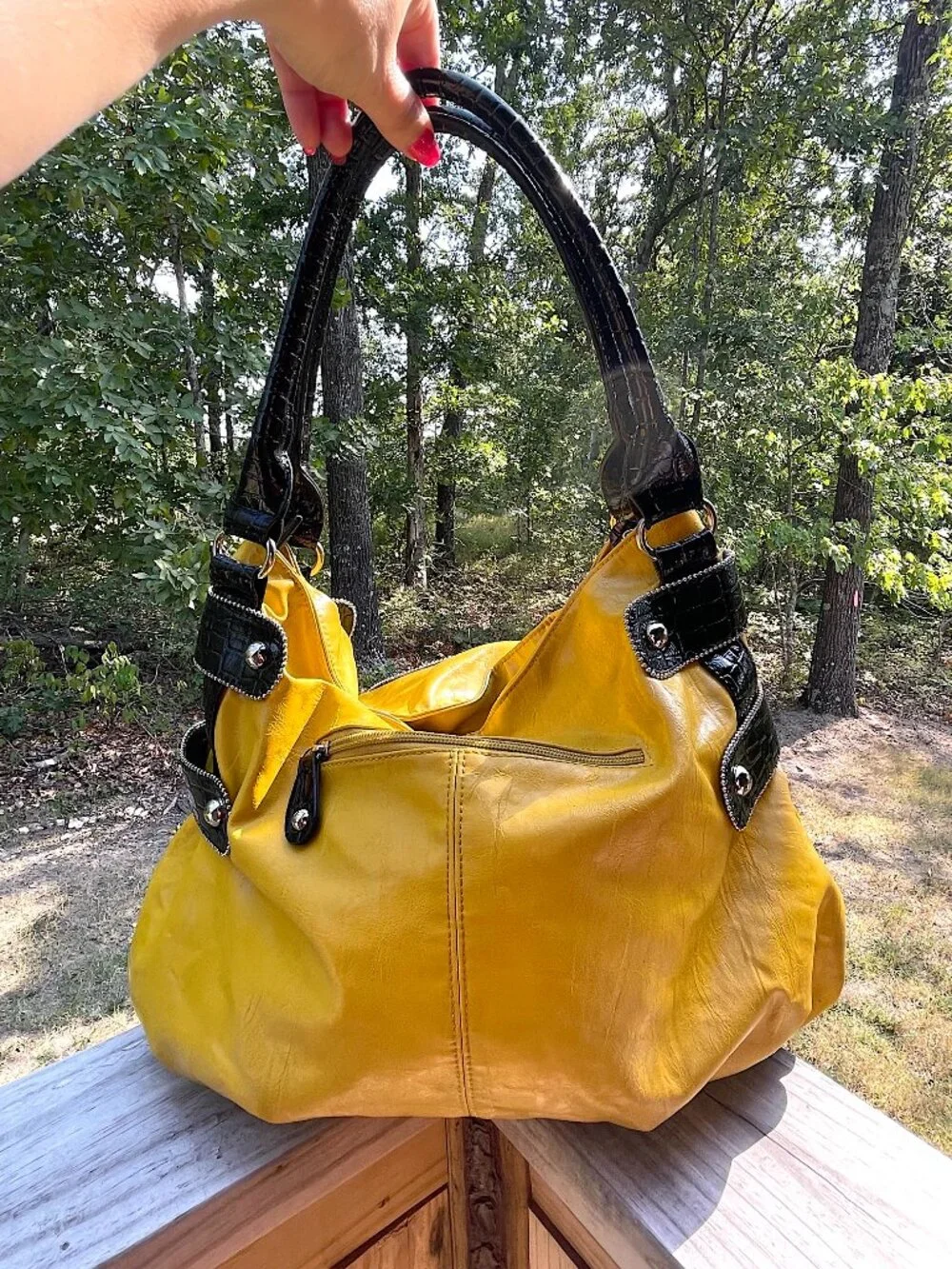 Y2K Boho Yellow Peace Sign Rhinestone Hobo Bag Festival Statement Purse